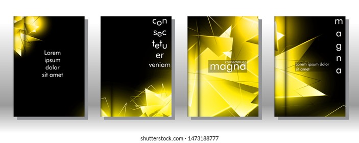 set the book cover the background of the light Triangle. Abstract composition of 3D triangles. Modern geometric yellow backgrounds isolated black