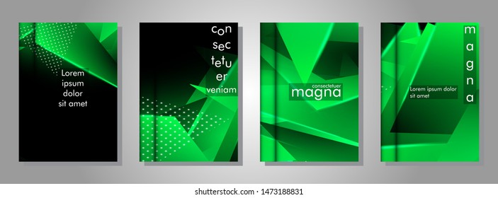 set the book cover the background of the light Triangle. Abstract composition of 3D triangles. Modern geometric green backgrounds isolated black