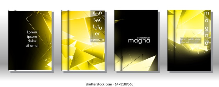 set the book cover the background of the light Triangle. Abstract composition of 3D triangles. Modern geometric yellow backgrounds isolated black