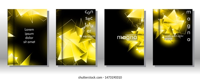 set the book cover the background of the light Triangle. Abstract composition of 3D triangles. Modern geometric yellow backgrounds isolated black