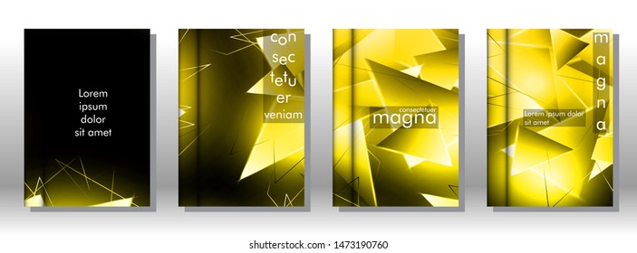 set the book cover the background of the light Triangle. Abstract composition of 3D triangles. Modern geometric yellow backgrounds isolated black