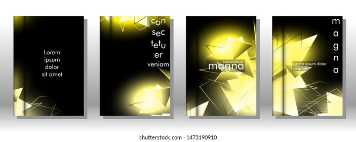 set the book cover the background of the light Triangle. Abstract composition of 3D triangles. Modern geometric yellow backgrounds isolated black