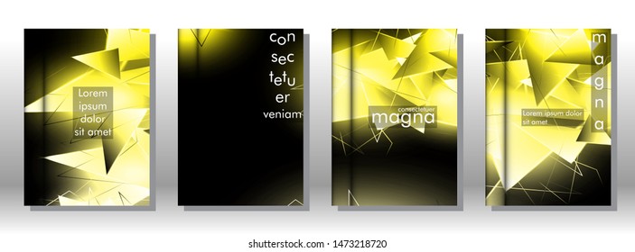 set the book cover the background of the light Triangle. Abstract composition of 3D triangles. Modern geometric yellow backgrounds isolated black