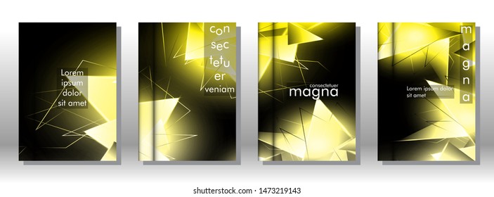 set the book cover the background of the light Triangle. Abstract composition of 3D triangles. Modern geometric yellow backgrounds isolated black