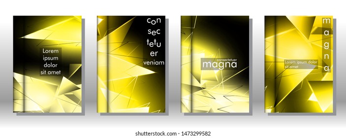 set the book cover the background of the light Triangle. Abstract composition of 3D triangles. Modern geometric yellow backgrounds isolated black