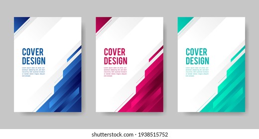 Set of book cover brochure diagonal design in geometric style. Vector illustration.