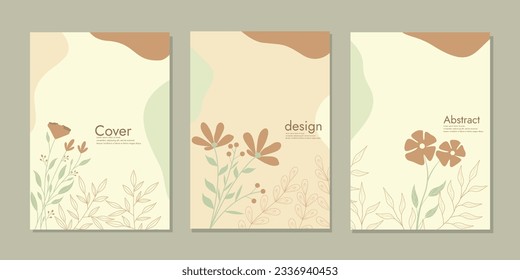 set of book cover design with hand drawn floral decorations. abstract vintage botanical background. size A4 For notebooks, books, planners, brochures, catalogs