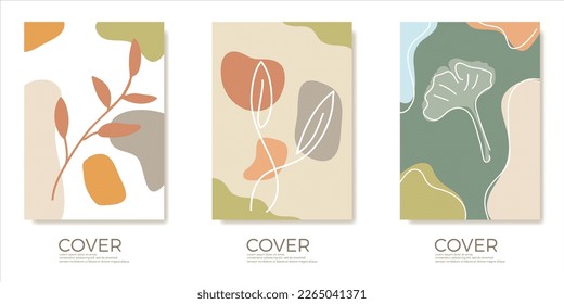 Set the book cover design with hand-drawn botanicals decorations. minimalist abstract retro botanical background. size A4 For notebooks, book covers, planners, catalog brochures.