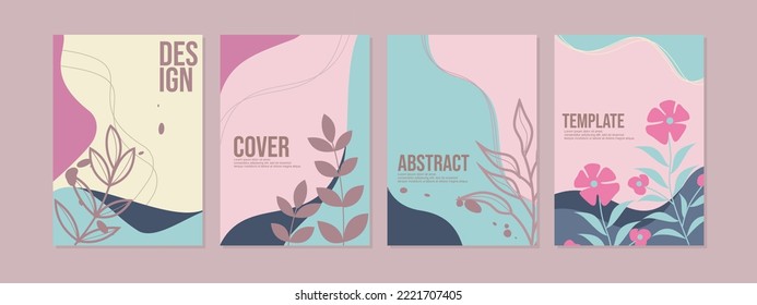 set of book cover designs with hand drawn floral decorations. abstract retro botanical background.size A4 For notebooks, planners, brochures, books, catalogs 