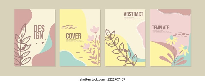 set of book cover designs with hand drawn floral decorations. abstract retro botanical background.size A4 For notebooks, planners, brochures, books, catalogs 