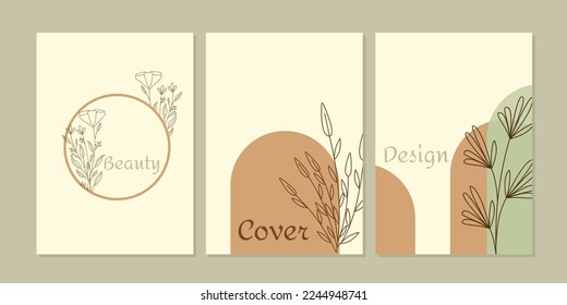 set of book cover designs with hand drawn floral decorations. abstract floral background. size A4 For notebooks, planners, brochures, books, catalogs