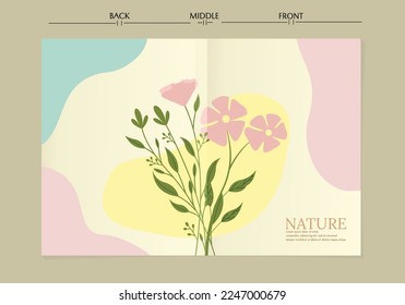 set of book cover designs with hand drawn floral decorations. elegant and simple foliage background. size A4 For notebooks, planners, brochures, books, catalogs