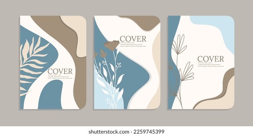 set of book cover designs with hand drawn floral decorations. abstract retro botanical background.size A4 For notebooks, planners, brochures, books, catalogs