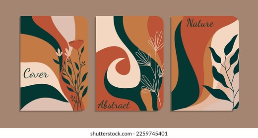 Set von Buchdeckendesigns mit handgezeichnet Blumendekorationen. abstrakter botanischer Hintergrund.Größe A4 Für Notebooks, Planer, Broschüren, Bücher, Kataloge