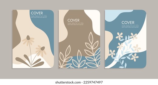 Set von Buchdeckendesigns mit handgezeichnet Blumendekorationen. abstrakter botanischer Hintergrund.Größe A4 Für Notebooks, Planer, Broschüren, Bücher, Kataloge