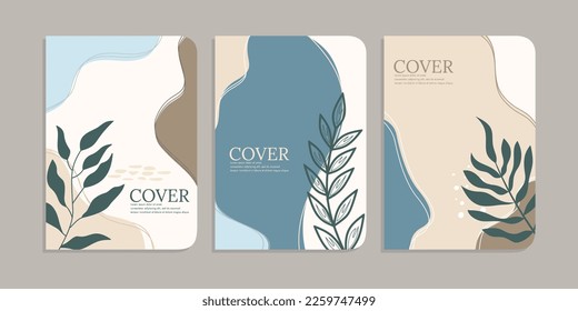 set of book cover designs with hand drawn floral decorations. abstract retro botanical background.size A4 For notebooks, planners, brochures, books, catalogs