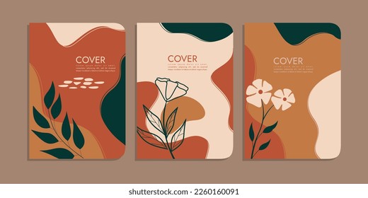 set of book cover designs with hand drawn floral decorations. abstract retro botanical background.size A4 For notebooks, planners, brochures, books, catalogs