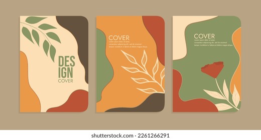 Set von Buchdeckendesigns mit handgezeichnet Blumendekorationen. abstrakter, botanischer Hintergrund. A4-Größe für Notebooks, Planer, Broschüren, Bücher, Kataloge