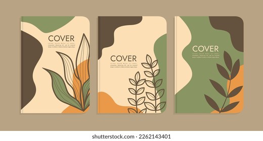 set of book cover designs with hand drawn floral decorations. abstract boho botanical background A4 size For book, binder, diary, planner, brochure, notebook, catalog