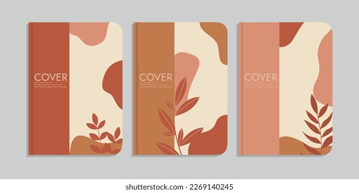 set of book cover designs with hand drawn floral decorations. abstract retro botanical background.size A4 For notebook, invitation, card, diary, planner, brochure, book, catalog