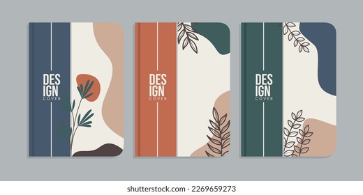 set of book cover designs with hand drawn floral decorations. abstract retro botanical background.size A4 For notebooks, book, invitation, diaries, planners, brochures, books, catalogs