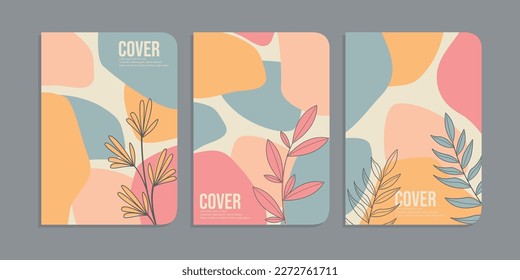 set of book cover designs with hand drawn floral decorations. abstract retro botanical background. size A4 For notebooks, invitation, diary, planners, brochures, books, catalogs