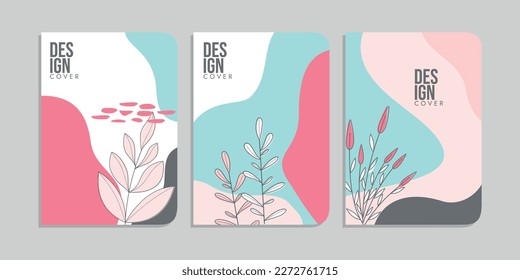 set of book cover designs with hand drawn floral decorations. abstract retro botanical background. size A4 For notebooks, invitation, diary, planners, brochures, books, catalogs