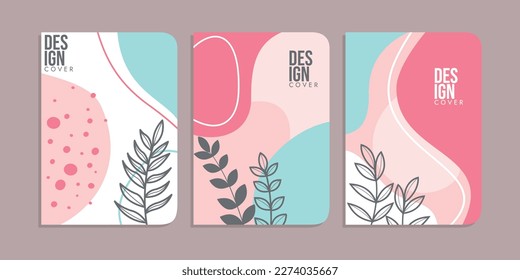 set of book cover designs with hand drawn foliage decorations. abstract retro botanical background.size A4 For notebooks, diary, invitation, planners, brochures, books, catalogs