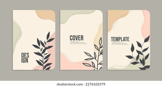 set of book cover designs with hand drawn foliage decorations. abstract retro botanical background.size A4 For notebooks, diary, schoolbook, planners, brochures, books, catalogs