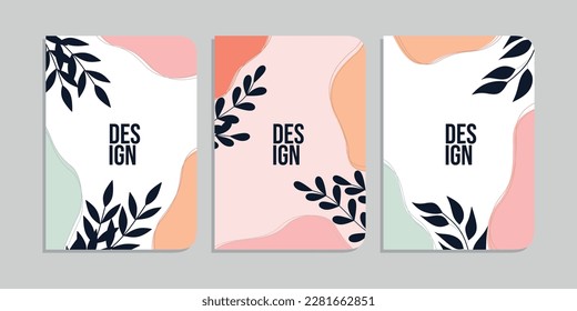 set of book cover designs with hand drawn floral decorations. abstract retro botanical background. size A4 For notebooks, planners, brochures, books, catalogs