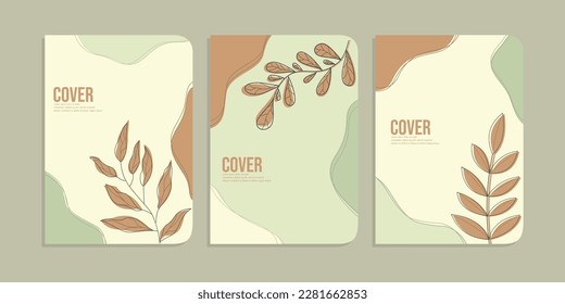 conjunto de diseños de portada de libros con decoraciones florales a mano. fondo botánico retro abstracto. tamaño A4 Para portátiles, planificadores, folletos, libros, catálogos