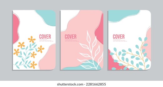 set of book cover designs with hand drawn floral decorations. abstract retro botanical background. size A4 For notebooks, planners, brochures, books, catalogs