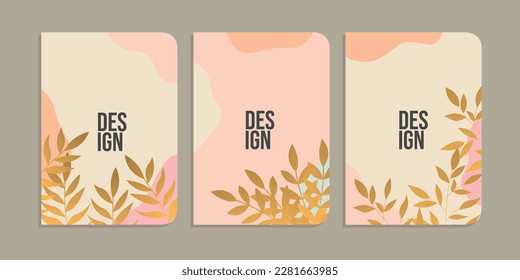 set of book cover designs with hand drawn floral decorations. abstract botanical background. A4 size For notebooks, school books, planners, brochures, books, catalogs