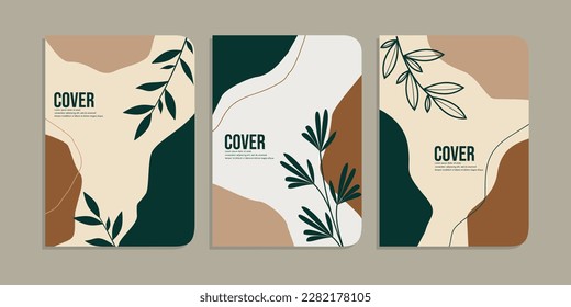 Set von Buchdeckendesigns mit handgezeichnet Blumendekorationen. abstrakter botanischer Hintergrund.Größe A4 Für Notebooks, Tagebuch, Einladung, Planer, Broschüren, Bücher, Kataloge