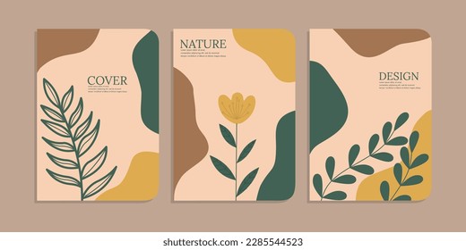 Set von Buchdeckendesigns mit handgezeichnet Blumendekorationen. abstrakter botanischer Hintergrund.Größe A4 Für Notebooks, Planer, Broschüren, Bücher, Kataloge