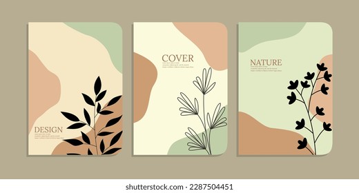 Set von Buchdeckendesigns mit handgezeichnet Blumendekorationen. abstrakter botanischer Hintergrund.Größe A4 Für Notebooks, Planer, Broschüren, Bücher, Kataloge