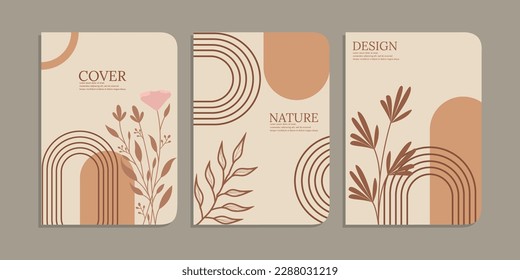 set of book cover designs with hand drawn floral decorations. abstract boho botanical background. size A4 For notebooks, planners, brochures, books, catalogs