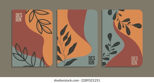 Set von Buchdeckendesigns mit handgezeichnet Blumendekorationen. abstrakter botanischer Hintergrund.Größe A4 Für Notebooks, Planer, Broschüren, Bücher, Kataloge