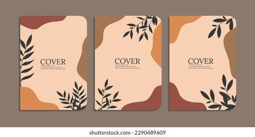 set of book cover designs with hand drawn foliage decorations. abstract retro botanical background.size A4 For notebooks, diary, schoolbook, planners, brochures, books, catalogs