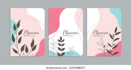 Set von Buchdeckendesigns mit handgezeichnet Blumendekorationen. schöner abstrakter botanischer Hintergrund .Größe A4 Für Notebook, Planer, Broschüre, Buch, Katalog