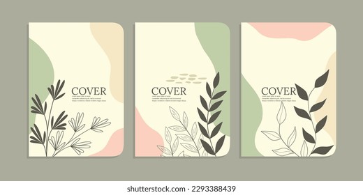 Set von Buchdeckendesigns mit handgezeichnet Blumendekorationen. schöner abstrakter botanischer Hintergrund .Größe A4 Für Notebook, Planer, Broschüre, Buch, Katalog