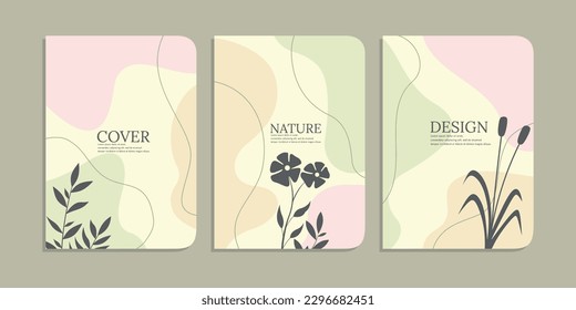 Set von Buchdeckendesigns mit handgezeichnet Blumendekorationen. abstrakter botanischer Hintergrund.Größe A4 Für Notebooks, Bücher, Cover, Tagebuch, Schulbuch, Planer, Broschüren, Bücher, Kataloge