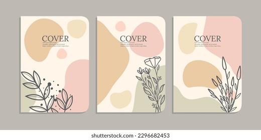 Set von Buchdeckendesigns mit handgezeichnet Blumendekorationen. abstrakter botanischer Hintergrund.Größe A4 Für Notebooks, Bücher, Cover, Tagebuch, Schulbuch, Planer, Broschüren, Bücher, Kataloge