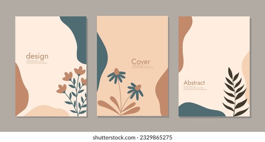 Set von Buchdeckendesigns mit handgezeichnet Blumendekorationen. abstrakter botanischer Hintergrund.Größe A4 Für Notebooks, Bücher, Planer, Broschüren, Kataloge