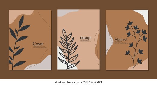 set of book cover designs with hand drawn floral decorations. abstract retro botanical background.size A4 For books, diary, notebooks, planners, brochures, catalogs