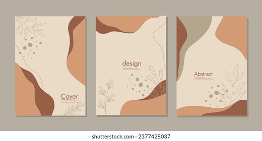 set of book cover designs with hand drawn abstract and floral elements. abstract boho botanical background A4 size pastel For book, notebook, catalog, binder, diary, planner, brochure