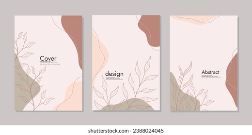 set of book cover designs with hand drawn floral decorations For book, binder, diary, planner, brochure, notebook, catalog. abstract boho botanical background A4 size.