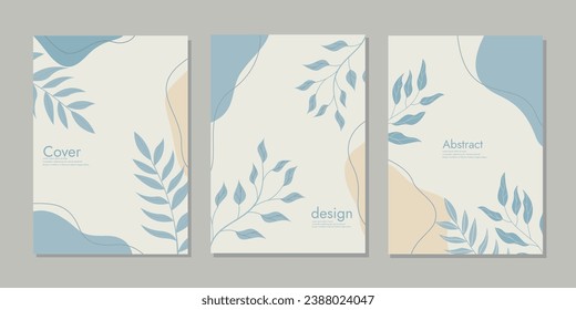 set of book cover designs with hand drawn floral decorations For book, binder, diary, planner, brochure, notebook, catalog. abstract boho botanical background A4 size.