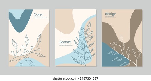 set of book cover template design with hand drawn floral decorations. abstract retro botanical background. size A4 or notebooks, school books, diaries, planners, brochures, books, catalogs