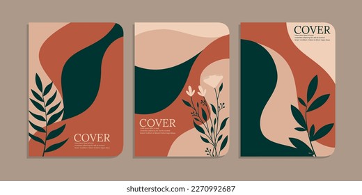 Set mit Buchcover-Vorlage mit handgezeichnet Blumendekorationen. abstrakter botanischer Hintergrund.Größe A4 Für Notebooks, Bücher, Tagebuch, Planer, Broschüren, Bücher, Kataloge